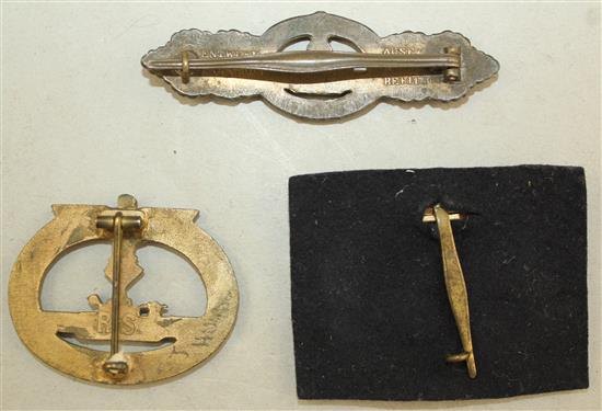 A German Third Reich close combat U boat badge & 2 others